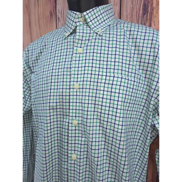 Peter Millar Mens Medium Green & Blue Check Dress Shirt 100% Cotton - Picture 3 of 7